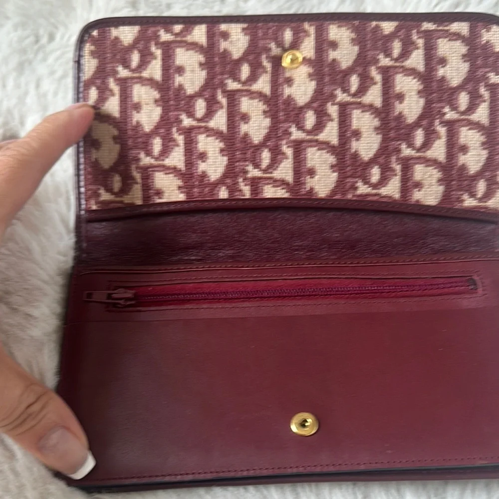 Dior Burgundy Wallet with Iconic Monogram Design